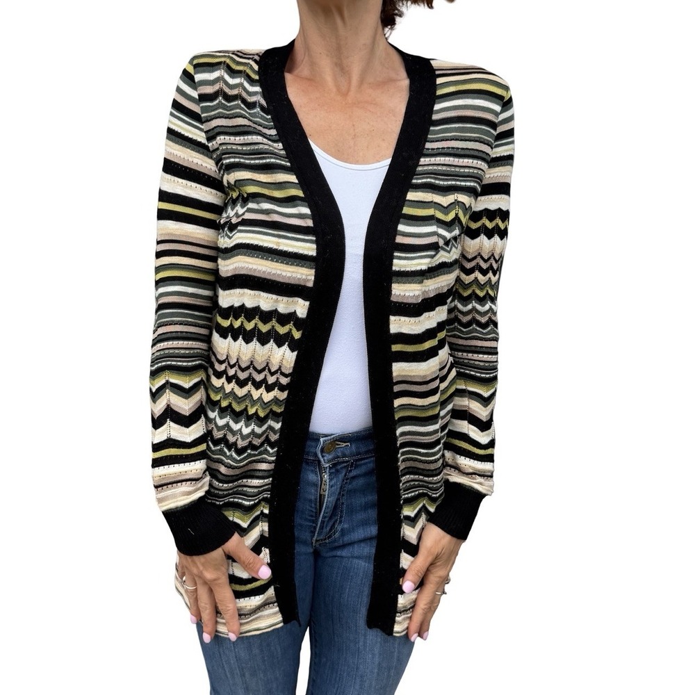 M Missoni Open Cardigan Sweater Linen Chevron Pointelle‎  Knit Vintage Retro 4